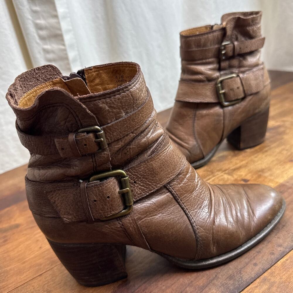 Naya Virtue Brown Leather Ankle Boots Buckle Zip Western Boho Women's Size 6 1/2